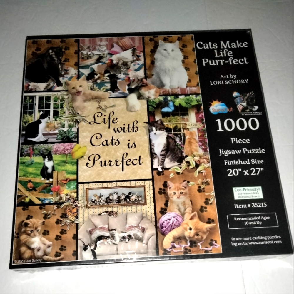 SunsOut Art By Lori Schory (20x27) Cats Make Life Purr-fect Jigsaw Puzzle (NEW)